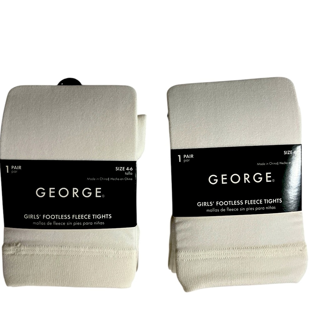 NIP George Girl’s White Footless Fleece Tights Sz 4-6